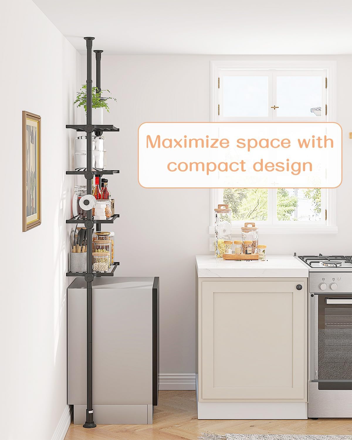 ALLZONE Adjustable Over The Toilet Storage Shelf, 4-Tier Ample Over Toilet Bathroom Organizer and Storage,Tension Mounted Above Toilet Storage Cabinet for Versatility, Fits 64-113 Inch Heights, Black