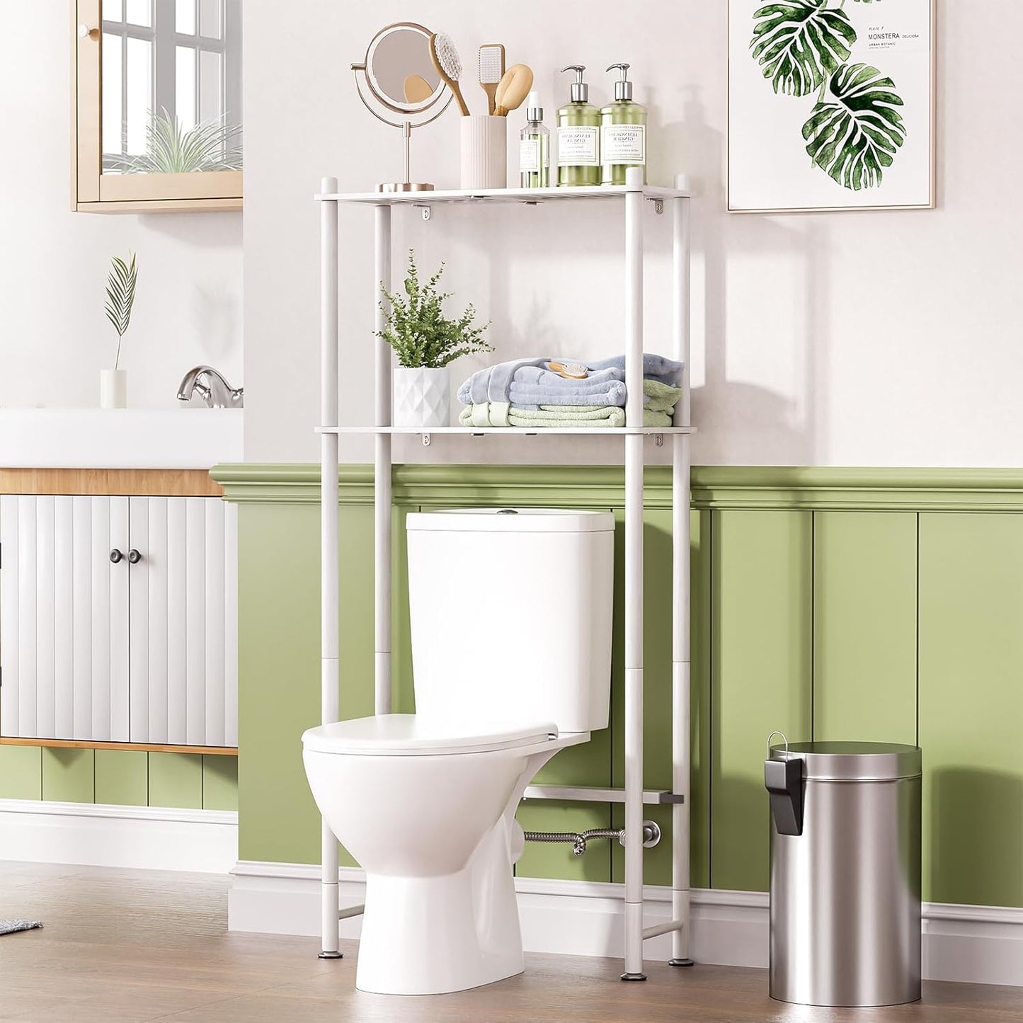 AmazerBath Over The Toilet Storage Shelf Bamboo, 3-Tier Over Toilet Organizer Rack, Freestanding Above Toilet Shelf for Bathroom, Laundry, Space Saver, Natural Color