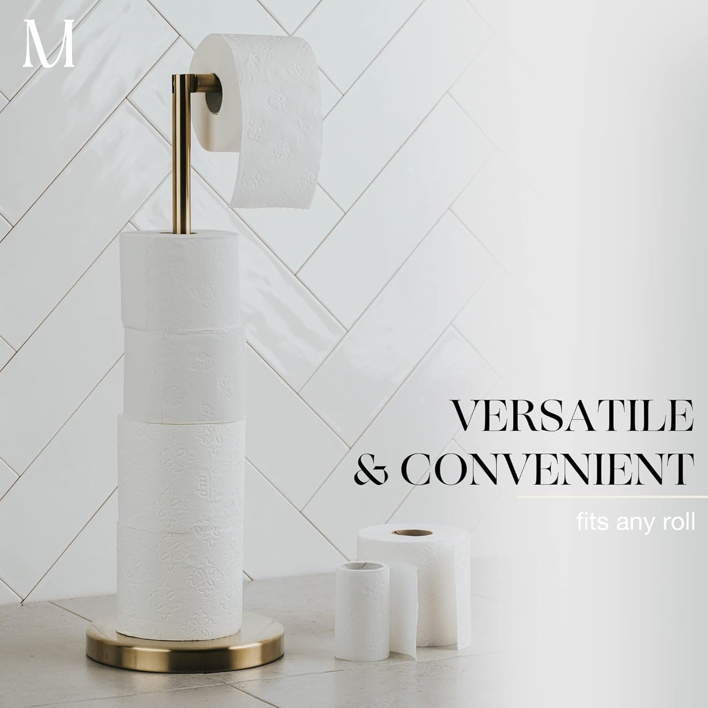 MARMOLUX ACC Free Standing Toilet Paper Holder Stand with Storage for 4 Rolls of Toilet Tissue for Bathroom, Stainless Steel Luxury Brushed Gold, 1pc - Bathroom Sets - Toilet Paper Storage