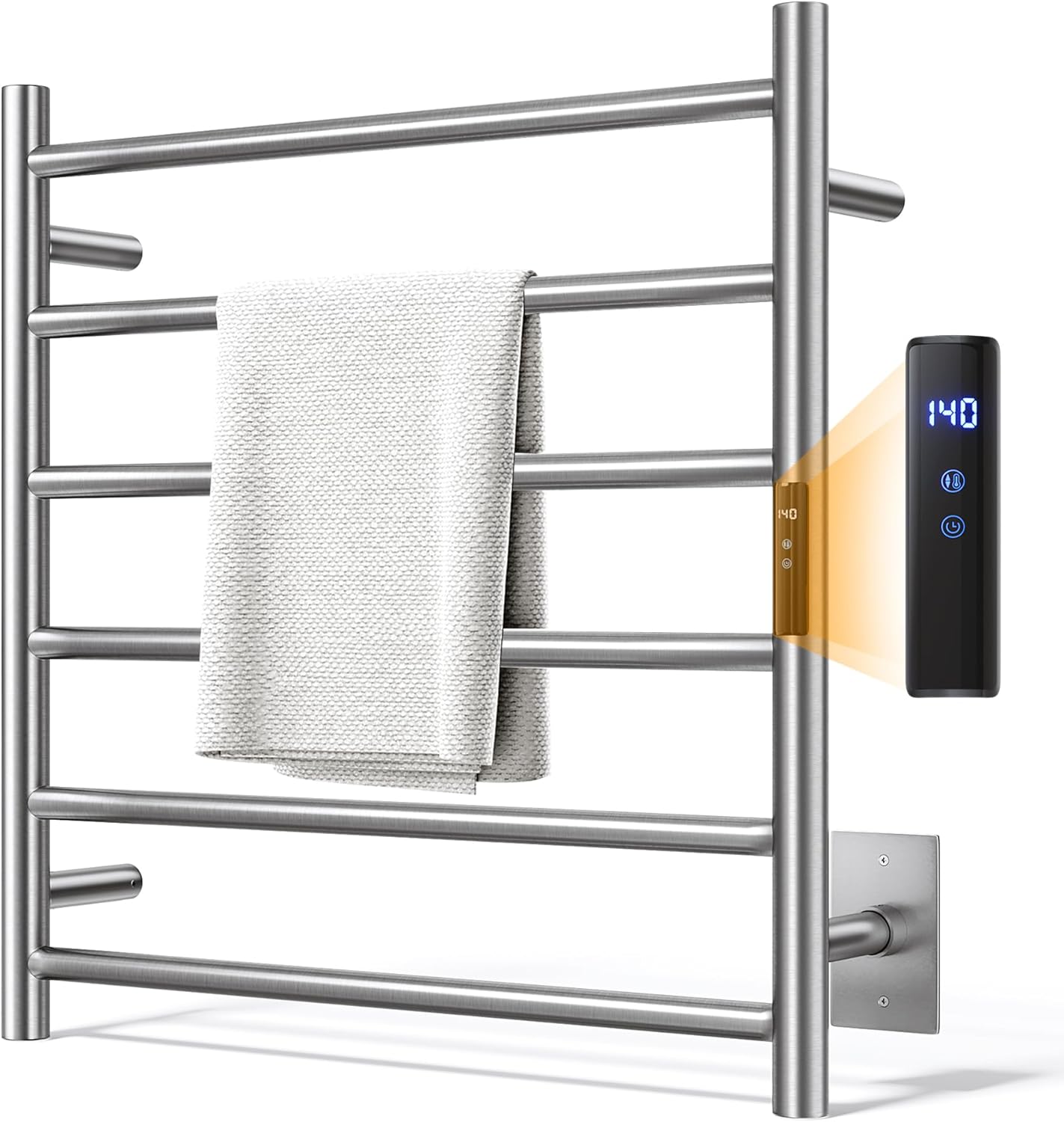 Towel Warmer Rack, Heated Towel Racks for Bathroom, Wall Mounted Towel Warmer, Stainless Steel 8-Bars Drying Rack with Intelligent Touch Screen Timer, Brushed Nickel