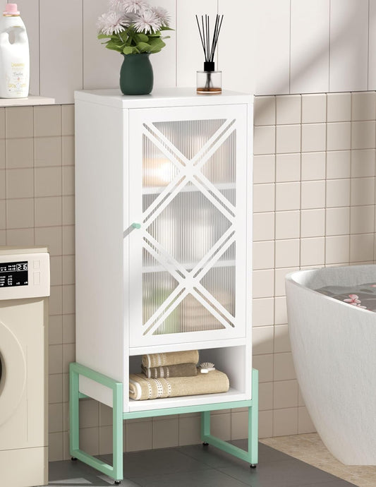 Small Bathroom Storage Cabinet with Doors and Adjustable Shelves, 42.51" H Metal Floor Cabinet for Bathroom, Laundry Room, and More - Rustproof & Waterproof