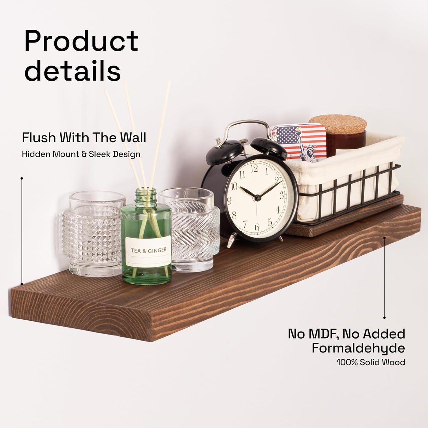 BAOBAB WORKSHOP Wood Floating Shelves Set of 2 - Rustic Shelf 24 inch - Floating Shelf for Wall Mounted - Wide Wooden Wall Shelves for Living Room Bedroom Kitchen Bathroom - Dark Walnut - 24W x 6.7D