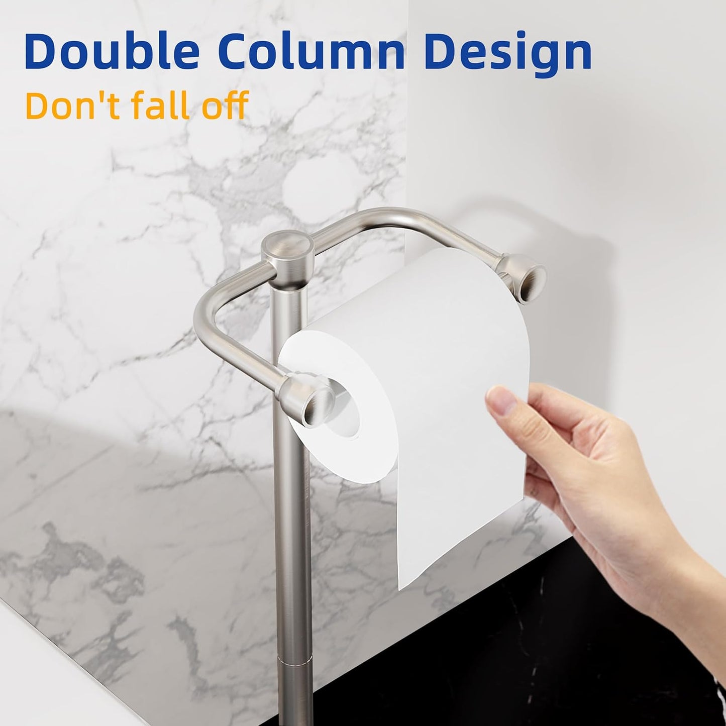 RUACQ Toilet Paper Holder Stand, Bathroom Toilet Paper Roll Holder Free Standing, Toilet Tissue Holder Stand with Post Pivoting Design, Stable Weighted Base, SUS304 Stainless Steel (Brushed Nickel)