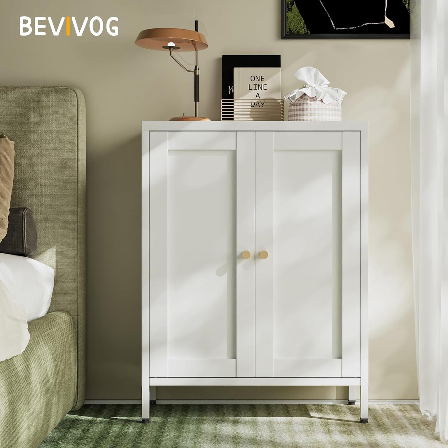 Metal Bathroom Floor Storage Cabinet,Small Storage Sideboard with 2 Doors and 2 Adjustable Shelves,Modern Storage Freestanding Organizer Rust-Proof Locker,Living Room,Hallway,White