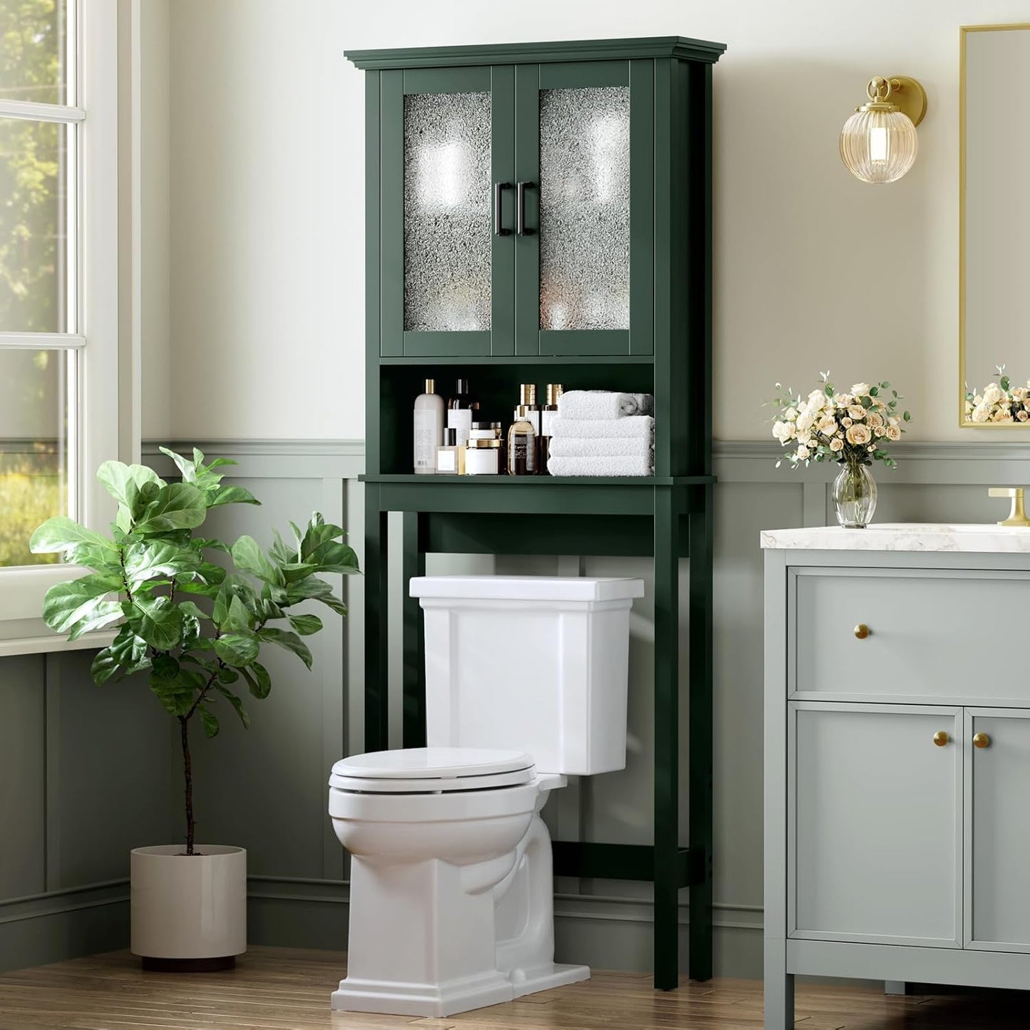 Over The Toilet Storage Cabinet, Over Toilet Storage Bathroom Cabinet with Glass Door and Adjustable Shelf, Above The Toilet Cabinet Behind Toilet Bathroom Organizer, Ultramarine