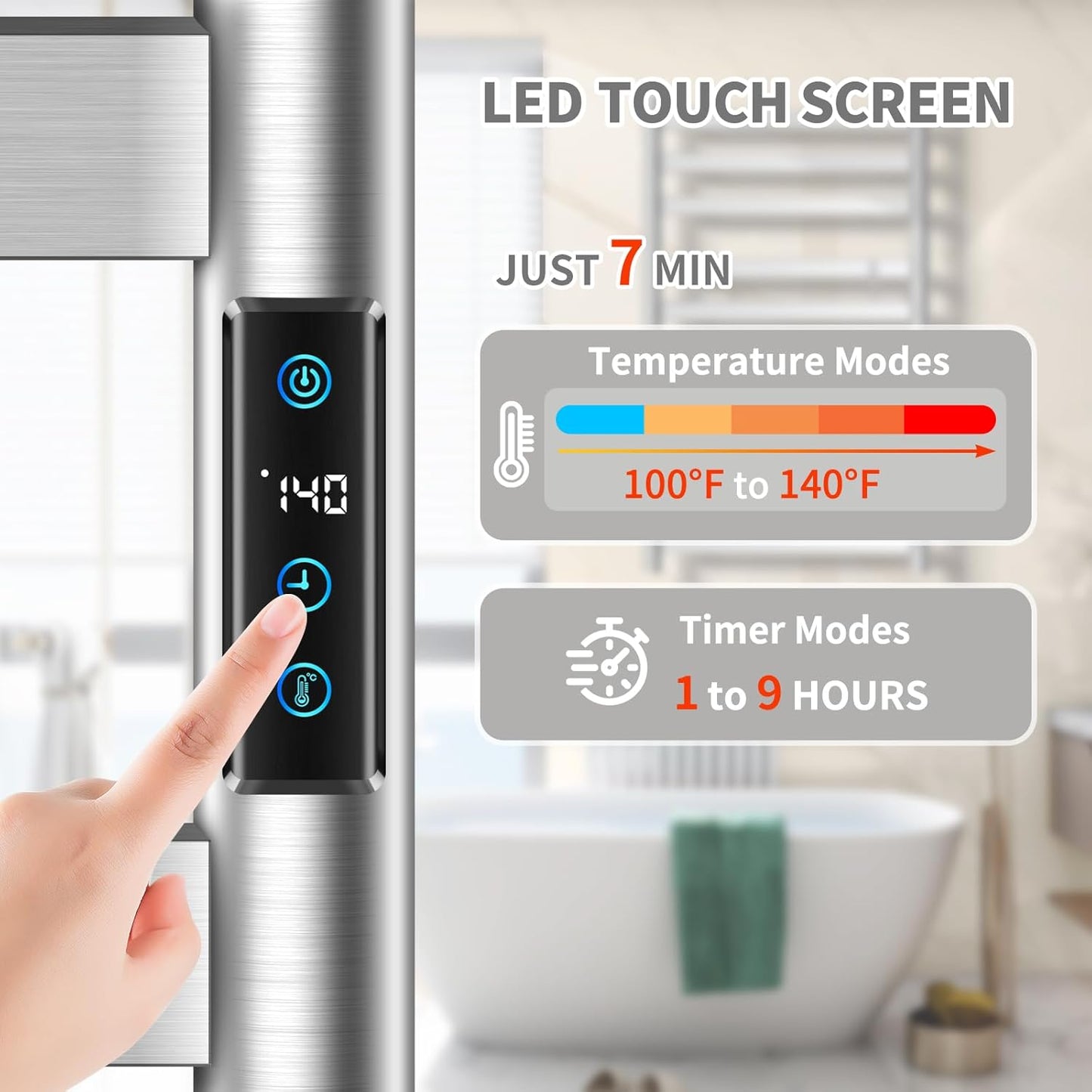 Heated Towel Rack for Bathroom, Towel Warmer with 10 Bar Flat Rack Large, Electric Hot Towel Rack Wall Mounted, LED Buit-in Timer, Plug-in, Stainless Steel, Fast Heating, Nickel