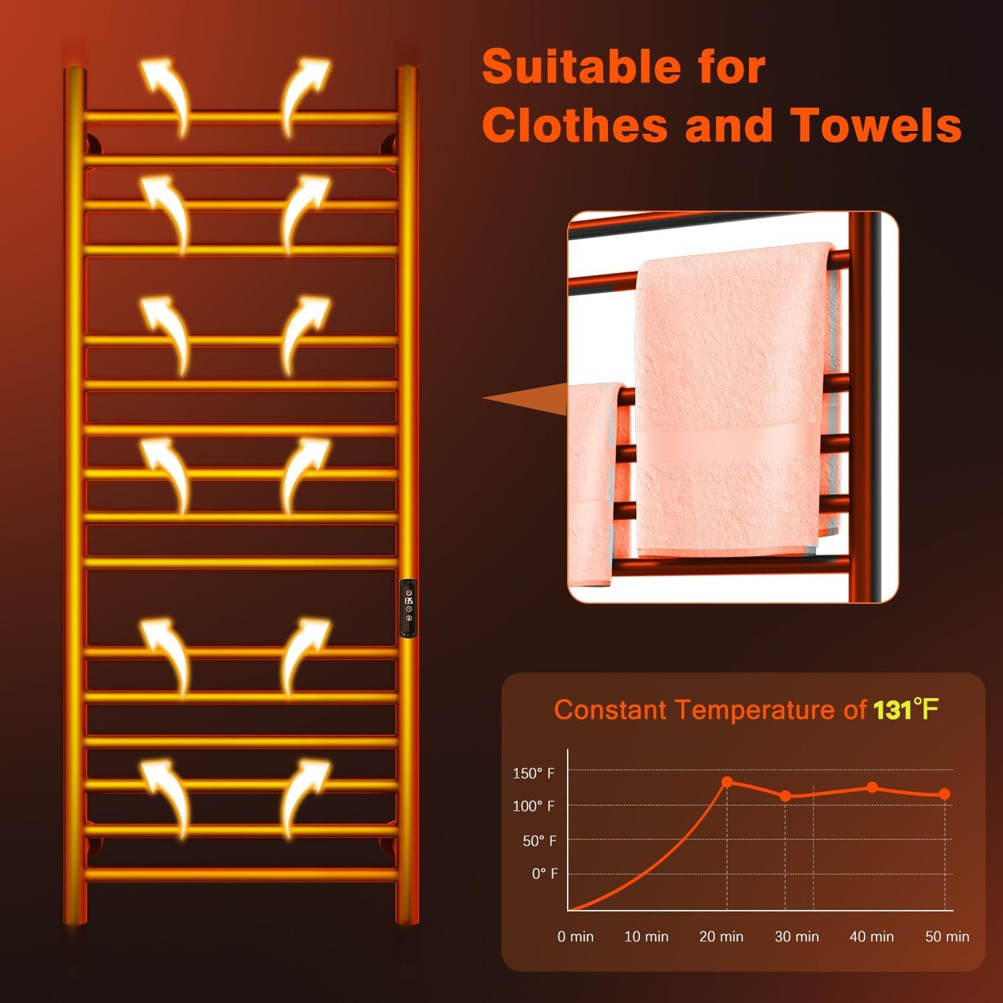 Towel Warmer, Towel Heater Rack for Bathroom,16 Bars Electric Towel Dryer Wall-Mounted Plug-in Bath Heater, Stainless Steel Hot Towel Rack with Timer and Smart Temperature Control- Black