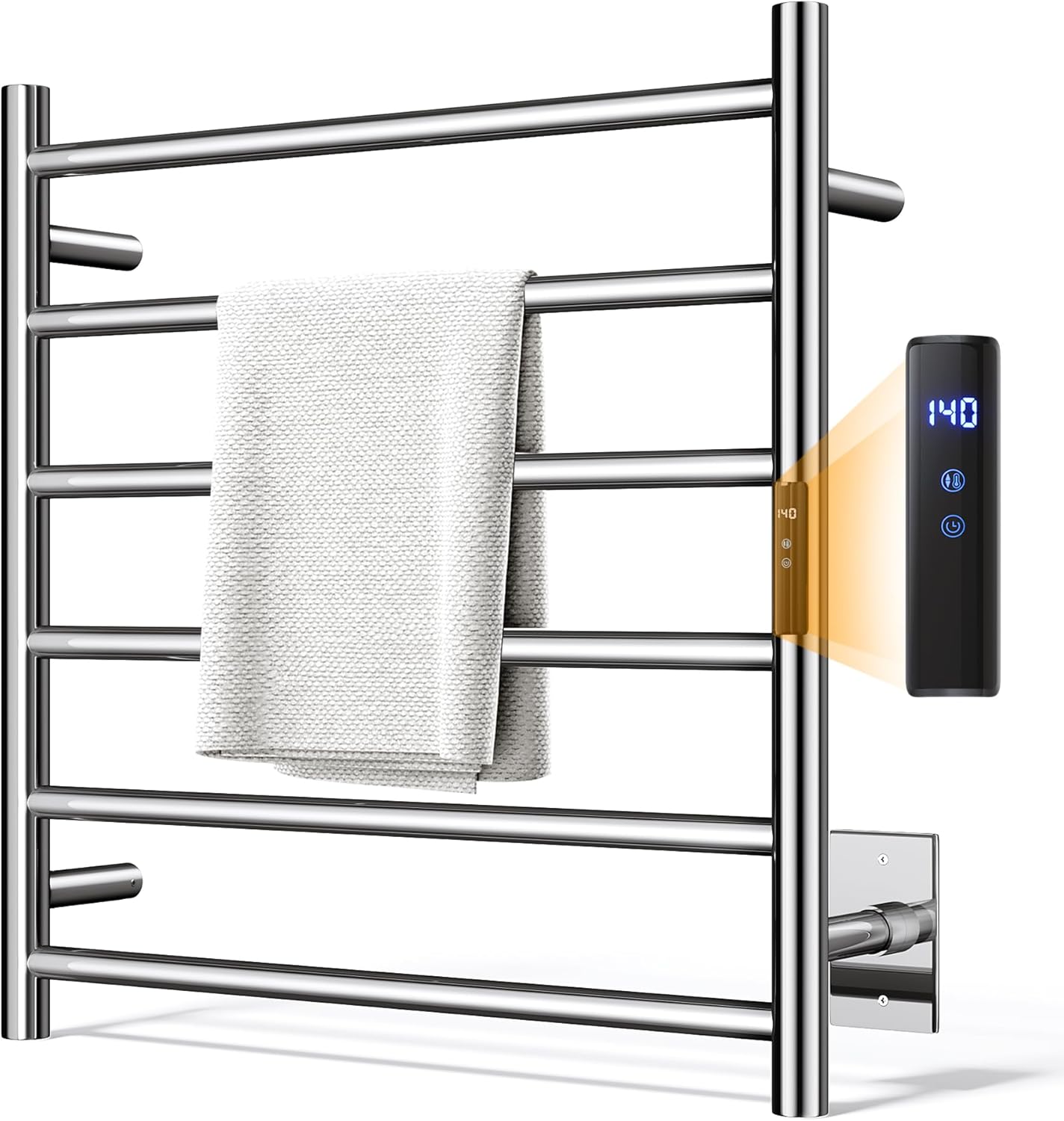 Towel Warmer Rack, Heated Towel Racks for Bathroom, Wall Mounted Towel Warmer, Stainless Steel 8-Bars Drying Rack with Intelligent Touch Screen Timer, Brushed Nickel