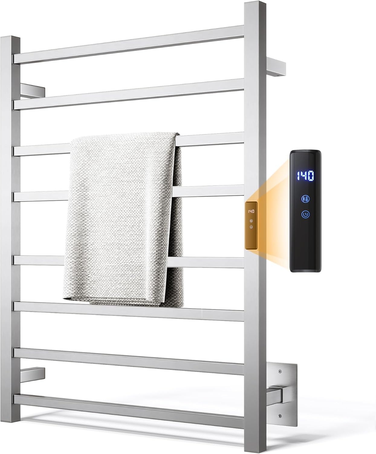 Towel Warmer Rack, Heated Towel Racks for Bathroom, Wall Mounted Towel Warmer, Stainless Steel 8-Bars Drying Rack with Intelligent Touch Screen Timer, Brushed Nickel