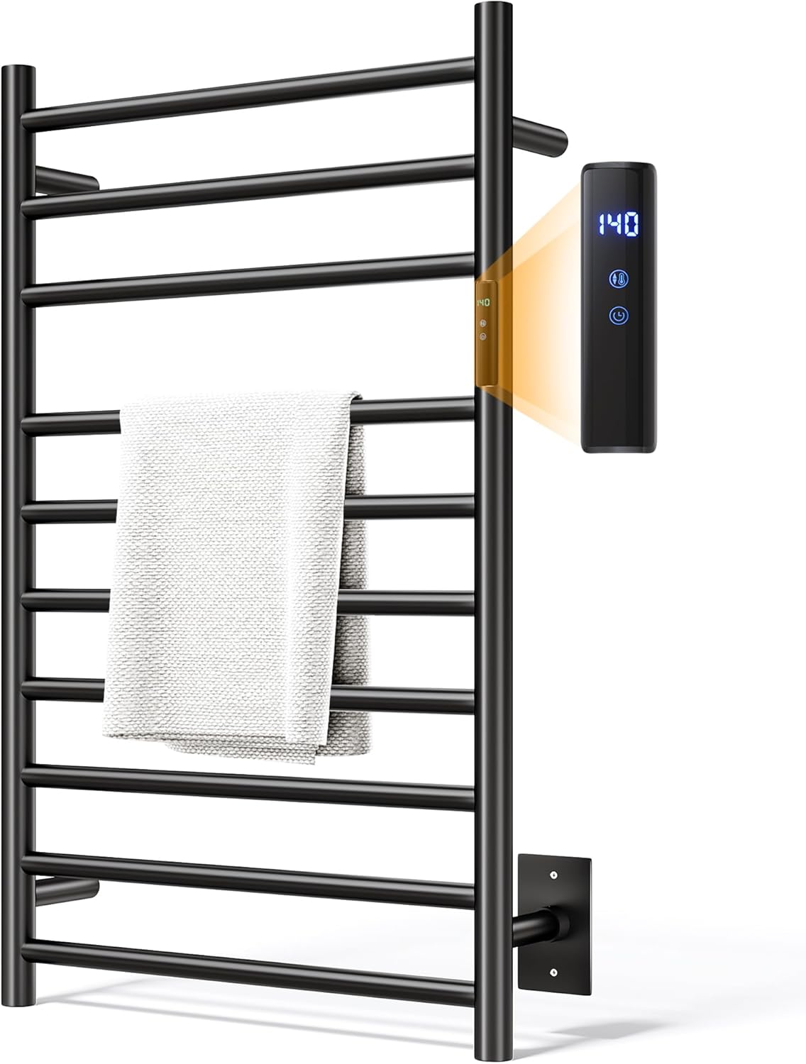 Towel Warmer Rack, Heated Towel Racks for Bathroom, Wall Mounted Towel Warmer, Stainless Steel 8-Bars Drying Rack with Intelligent Touch Screen Timer, Brushed Nickel