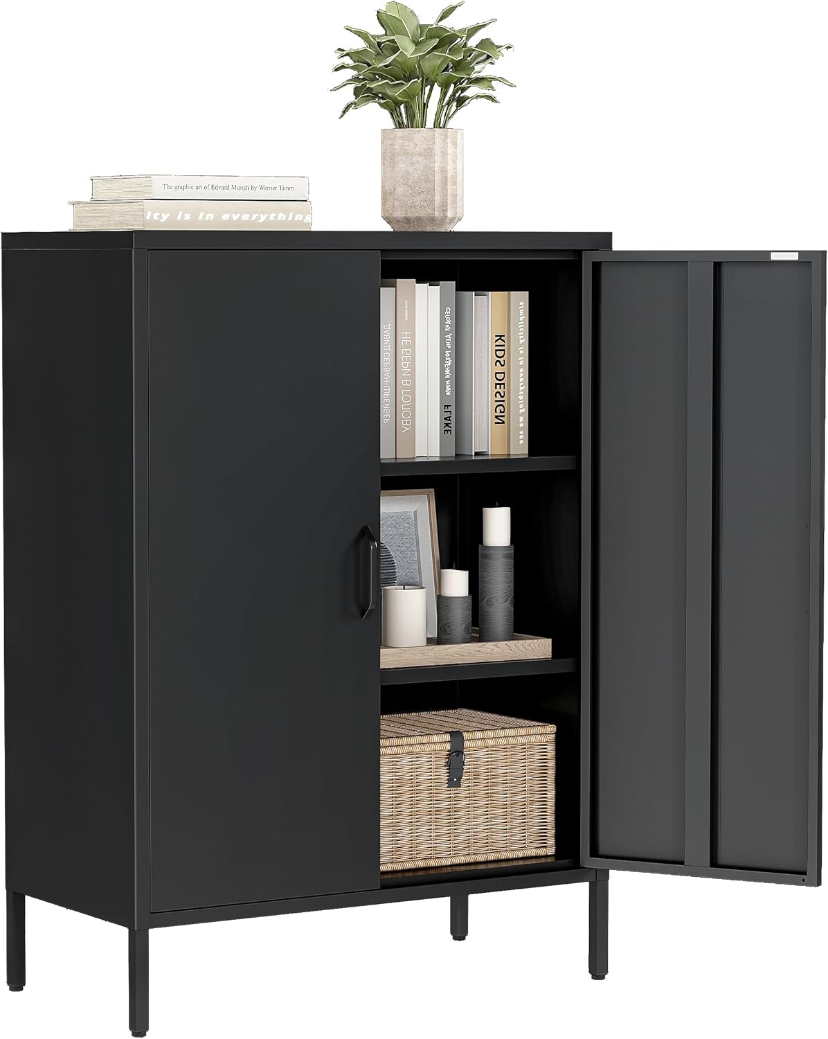 Metal Bathroom Floor Storage Cabinet,Small Storage Sideboard with 2 Doors and 2 Adjustable Shelves,Modern Storage Freestanding Organizer Rust-Proof Locker,Living Room,Hallway,White