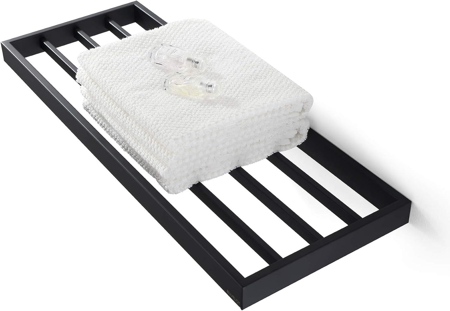 Towel Racks for Bathroom, Square Modern Hotel Style Towel Shelf with Towel Bar, Bath Towel Holder Wall Mounted, 24Inch, Matte Black, No Assembly, 073100-MB Ler Series