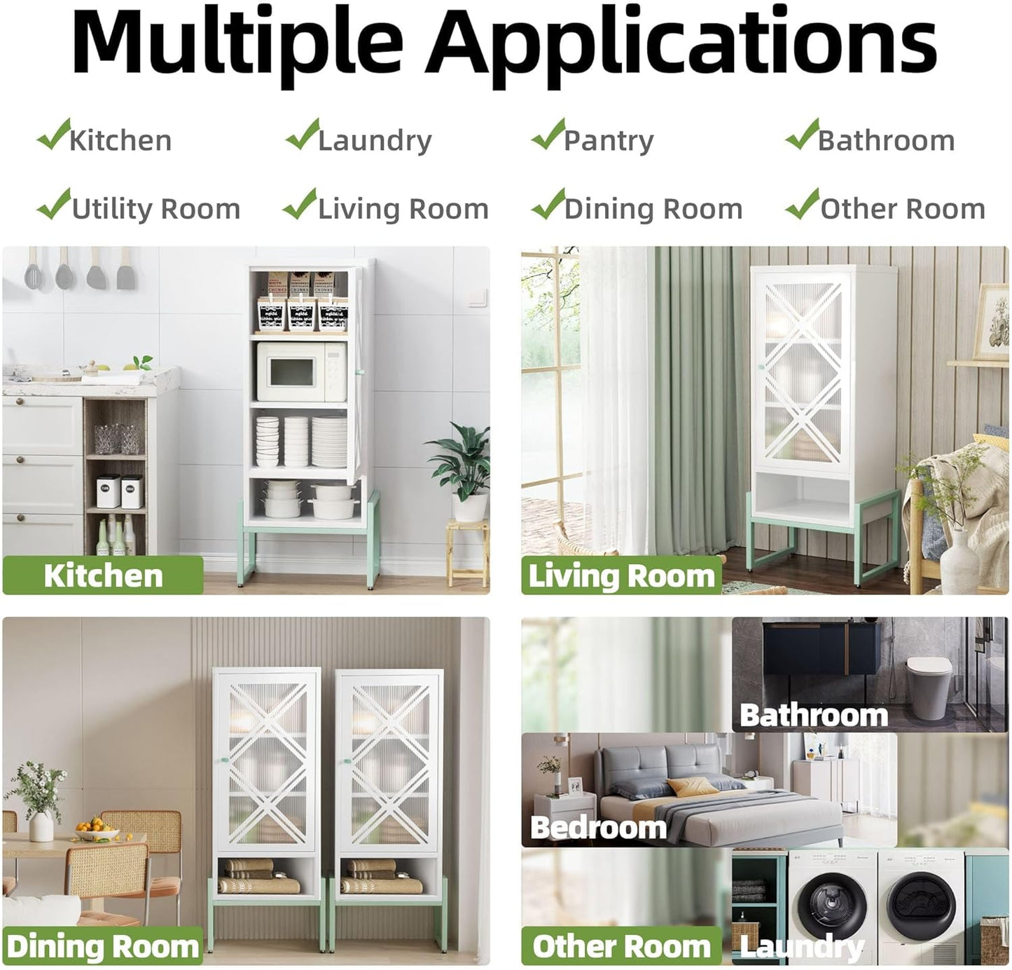 Small Bathroom Storage Cabinet with Doors and Adjustable Shelves, 42.51" H Metal Floor Cabinet for Bathroom, Laundry Room, and More - Rustproof & Waterproof