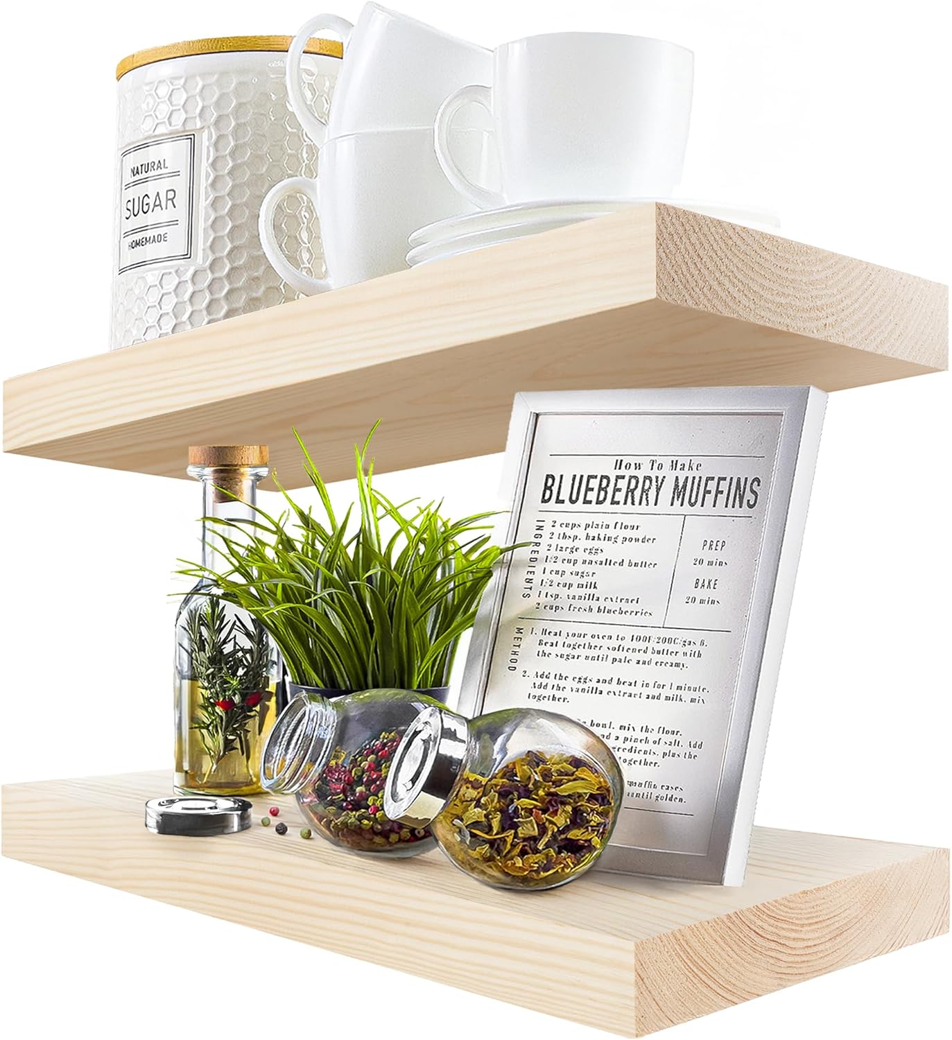 BAOBAB WORKSHOP Wood Floating Shelves Set of 2 - Rustic Shelf 24 inch - Floating Shelf for Wall Mounted - Wide Wooden Wall Shelves for Living Room Bedroom Kitchen Bathroom - Dark Walnut - 24W x 6.7D